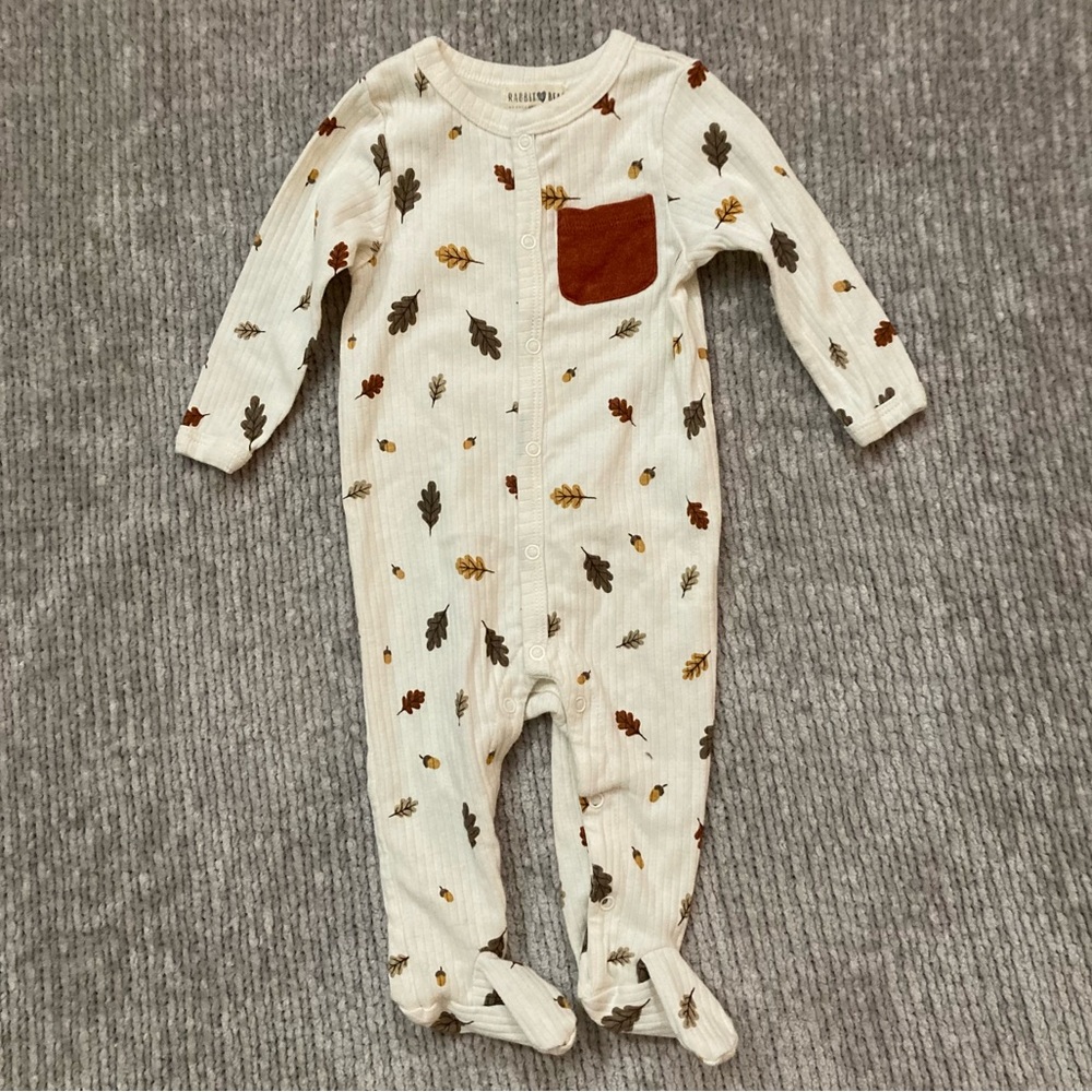 Rabbit + Bear Fall Leaves Footie Sleeper 3-6 Months Organic Cotton Soft Comfy